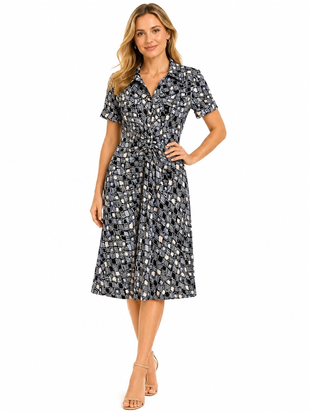 Diane Von Furstenberg 100% Silk Shirt Dress Size 2 Abstract Print